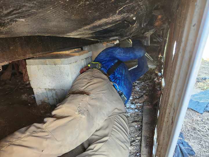 man working in a crawlspace